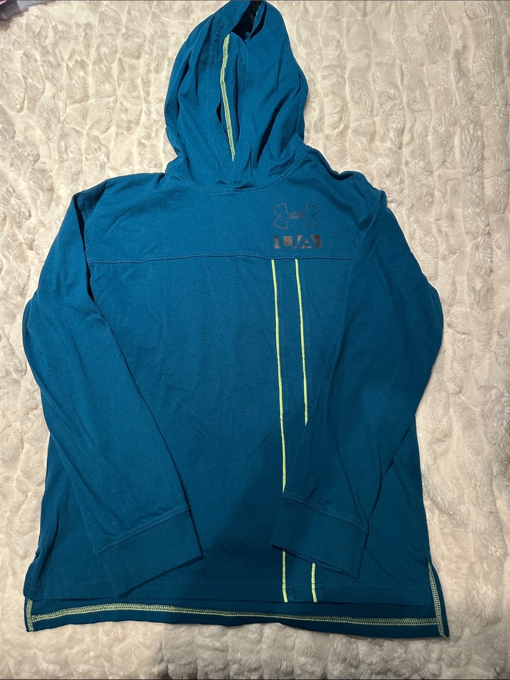 Under Armour Teal Crewneck Hoodie with Lime Stripe